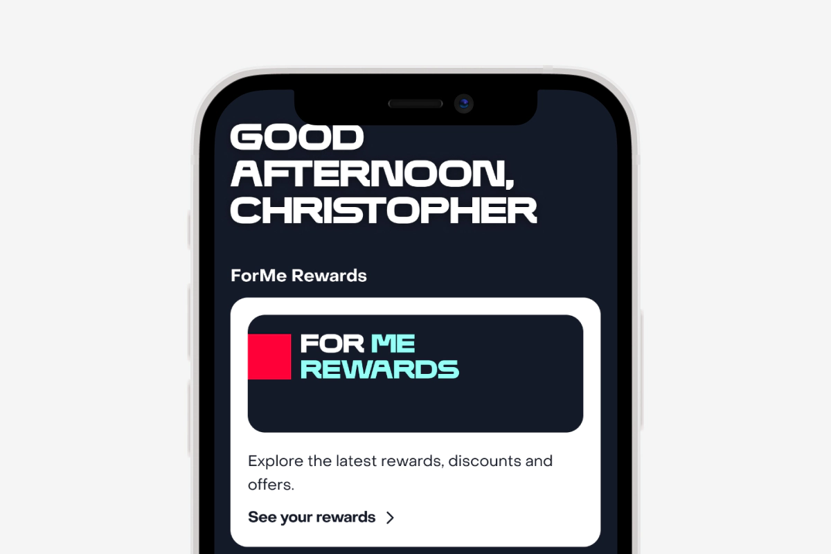 A phone showing the MyFrontier app and the ForMe Rewards program